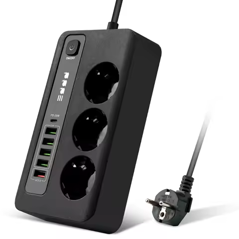 3000W 10A 250V 독일 표준 전원 소켓 보드(USB 포트 포함) 2M 연장 와이어 전원 스트립 EU 플러그