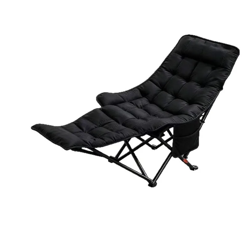 High-Back Recliner Moon Chair with Four-Gear Foot Support Oxford Cloth Adjustable Cotton Folding Lunch Chair for Camping Stackin