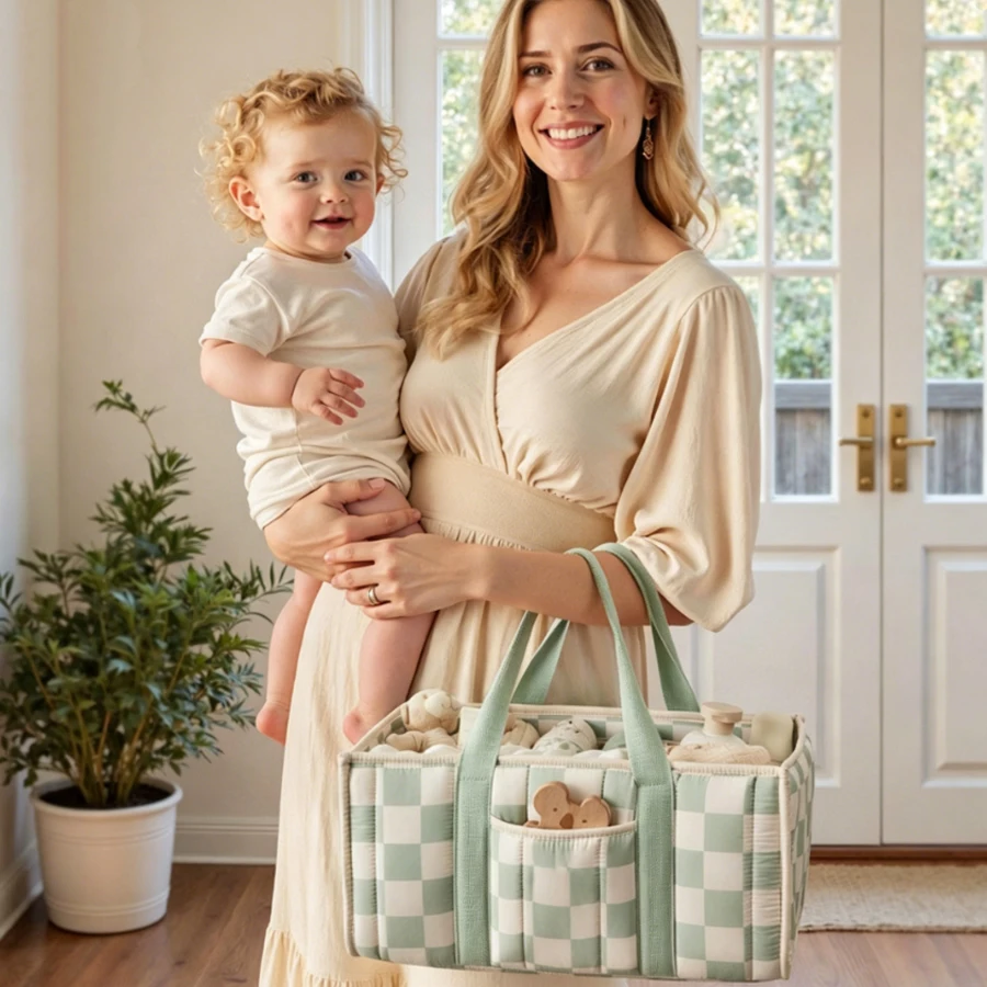 Large Capacity Portable Diaper Bag for Mother and Child Multi-functional Baby Travel Tote with Stroller Attachment