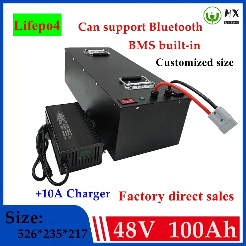 HX-48V 100AH battery bluetooth APP BMS RS485 communication for 5000W scotter golf cart Solar energy + 10A charger.