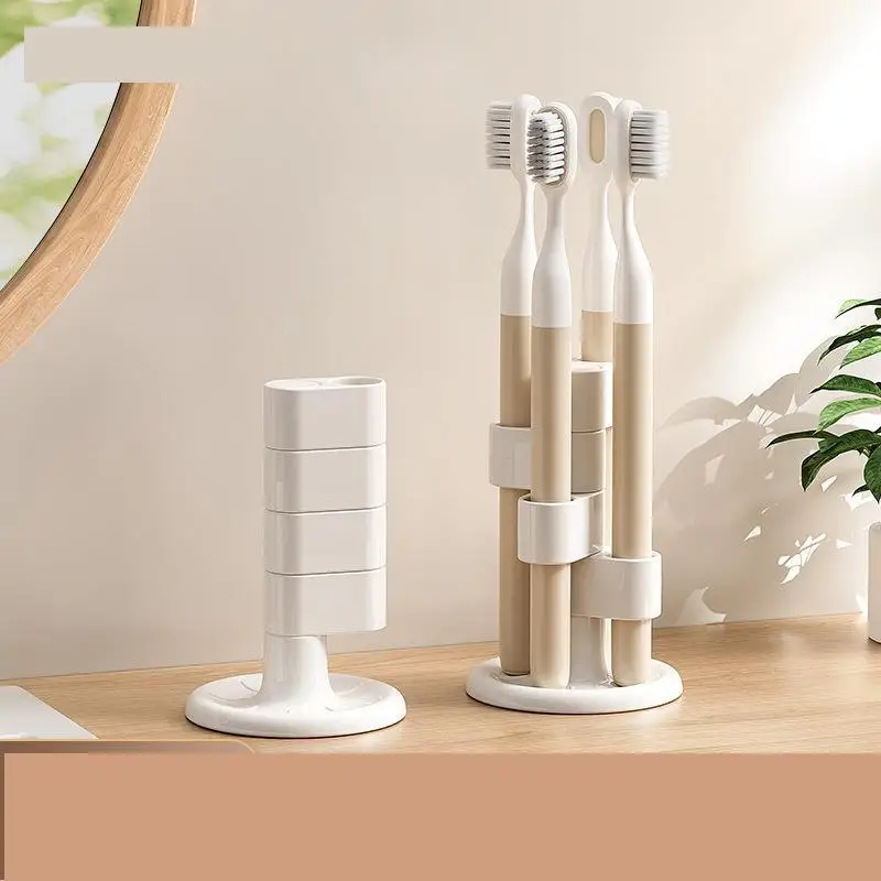 Rotating Toothbrush Holder Bathroom Vanity & Desktop Multi-compartment Divided Organizer For Makeup Brushes Pen Storage & Daily