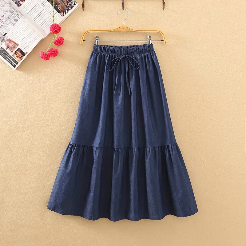 Femmes denim jupes 2026 nouvelle mode d'été couleur unie décontracté jean trompette jupes taille haute mince style preppy volants jupes