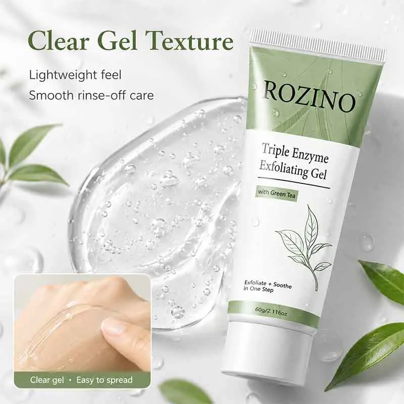 1Pcs/2Pcs/3Pcs Green Tea Triple Enzyme Exfoliating and Brightening Gel 60g, Gentle Cleansing, Moisturizing, Refreshing, Smooths Skin, Physical Exfoliation, Deep Pore Cleansing, Makes Skin Moisturized and Smooth, Suitable for Rough Skin on the Body, Face, Hands, Etc., Unisex