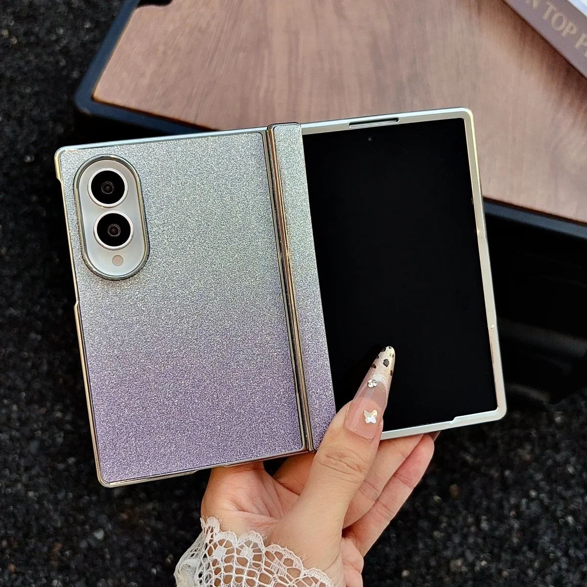 Fashion Glitter Gradient Plated Frame Case For Samsung Z Fold 8 Ultra 7 5G PU Leather Hinge Protective Phone Cover