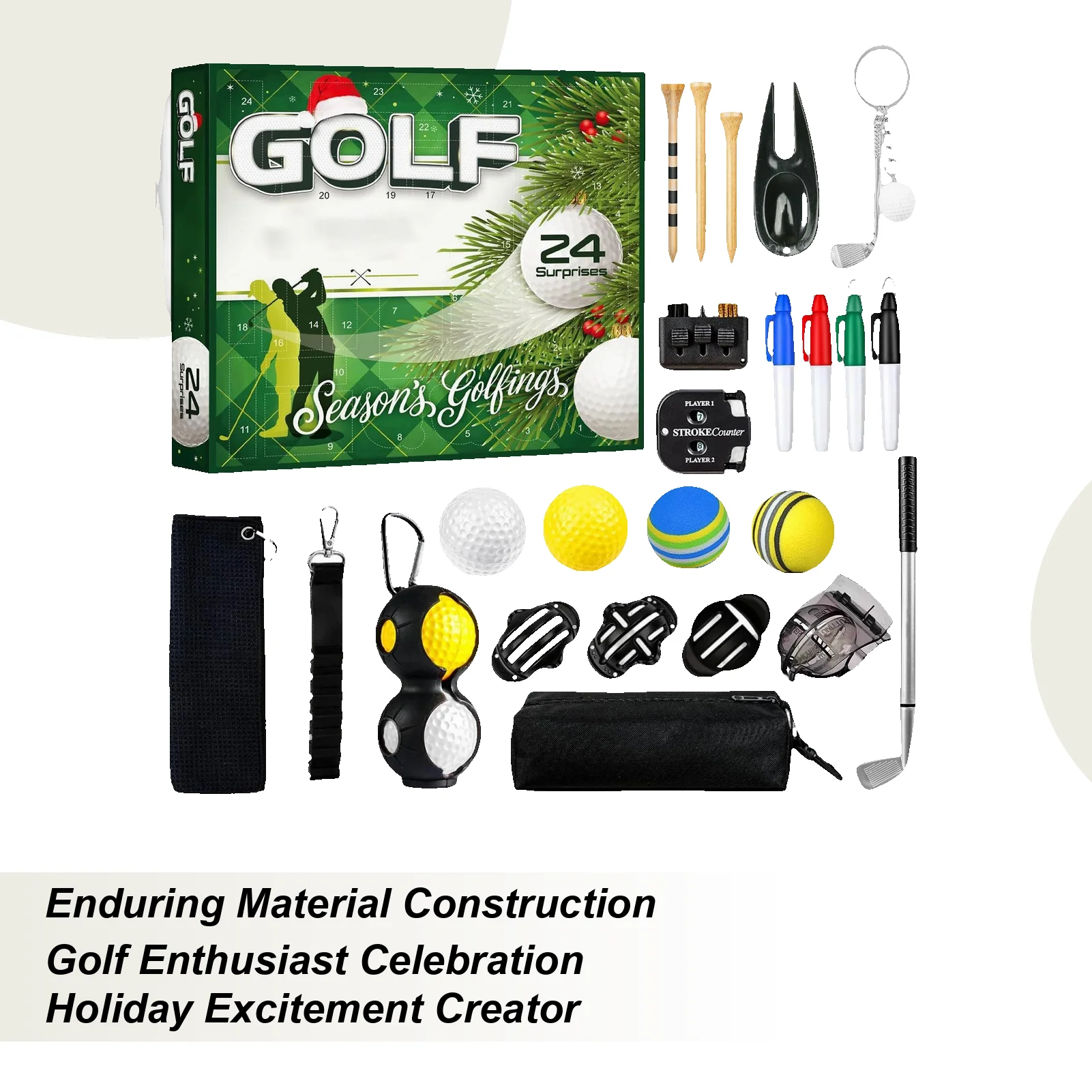 

Календарь обратного отсчета для гольфа, праздничные приключенческие принадлежности, 24-дневный рождественский обратный отсчет, аксессуары для гольфа для взрослых, мужа, семьи, друзей