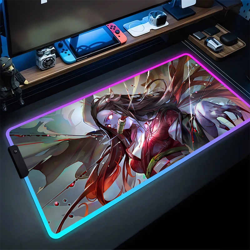 RGB Mouse Pad D-Demon S-Slayers Non-Slip Rubber Edge locking mousepads Game play mats notebook computer N-Nezukos Home Decor