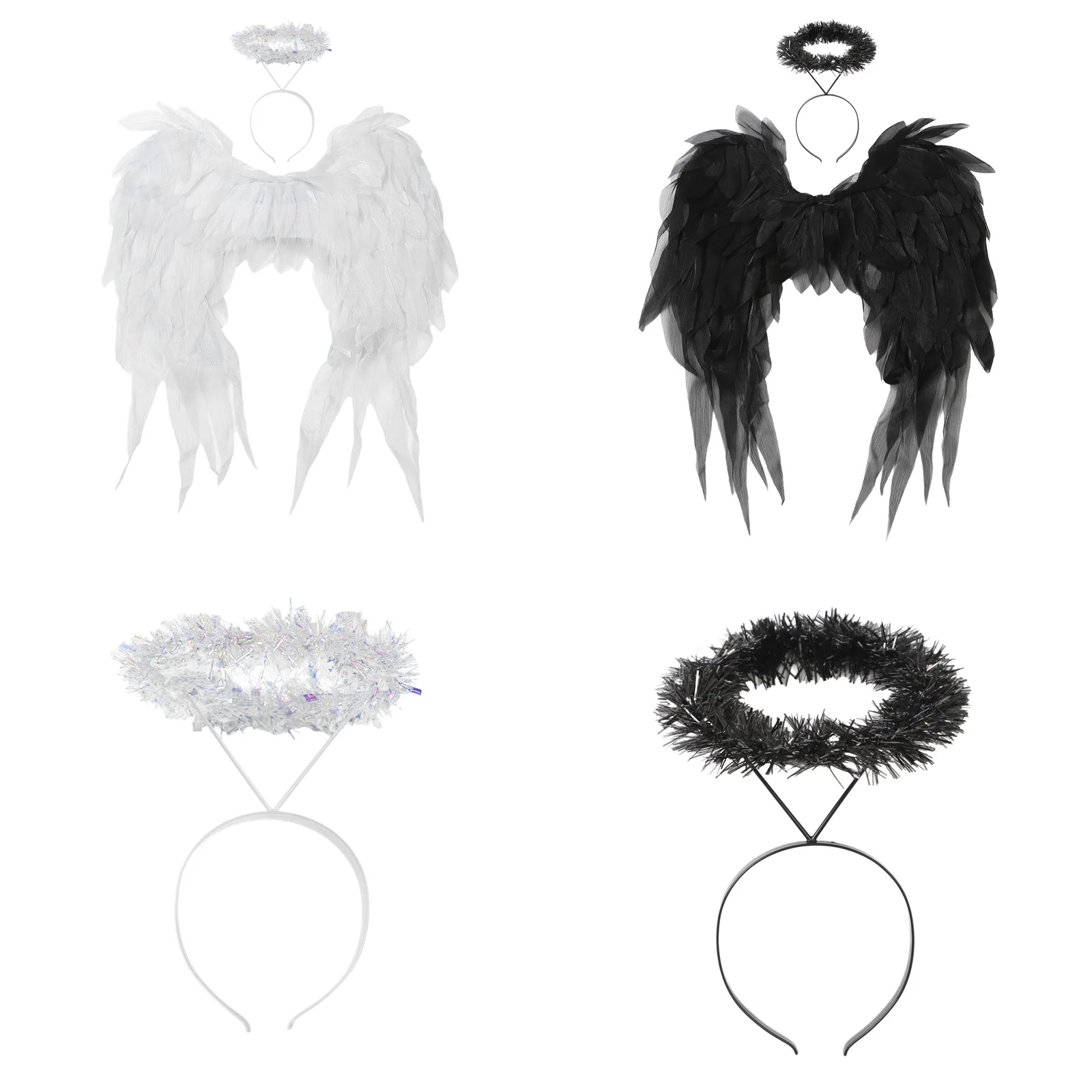 Ensemble de costumes luxueux et réalistes d'ailes d'ange avec bandeau scintillant pour femmes et filles, fêtes de mascarade et événements à thème