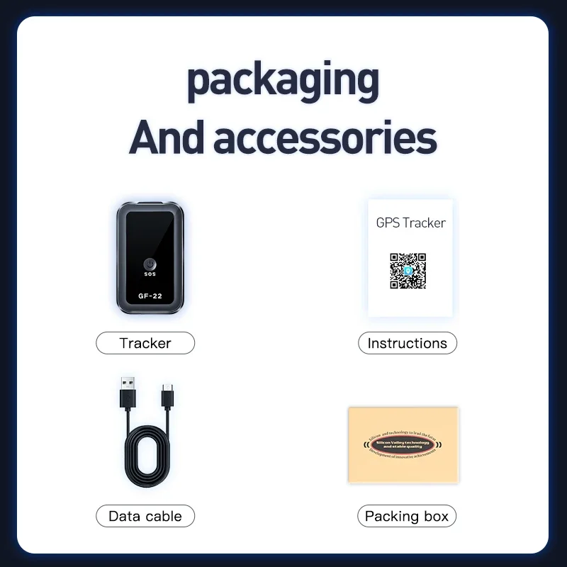 GF-22 Auto-Tracker, magnetisches Gerät mit automatischer Alarmfunktion für Motorräder und Autos, Mini-GPS-Tracker mit Sprachsteuerung, Anti-Verlust-Ortungsgerät
