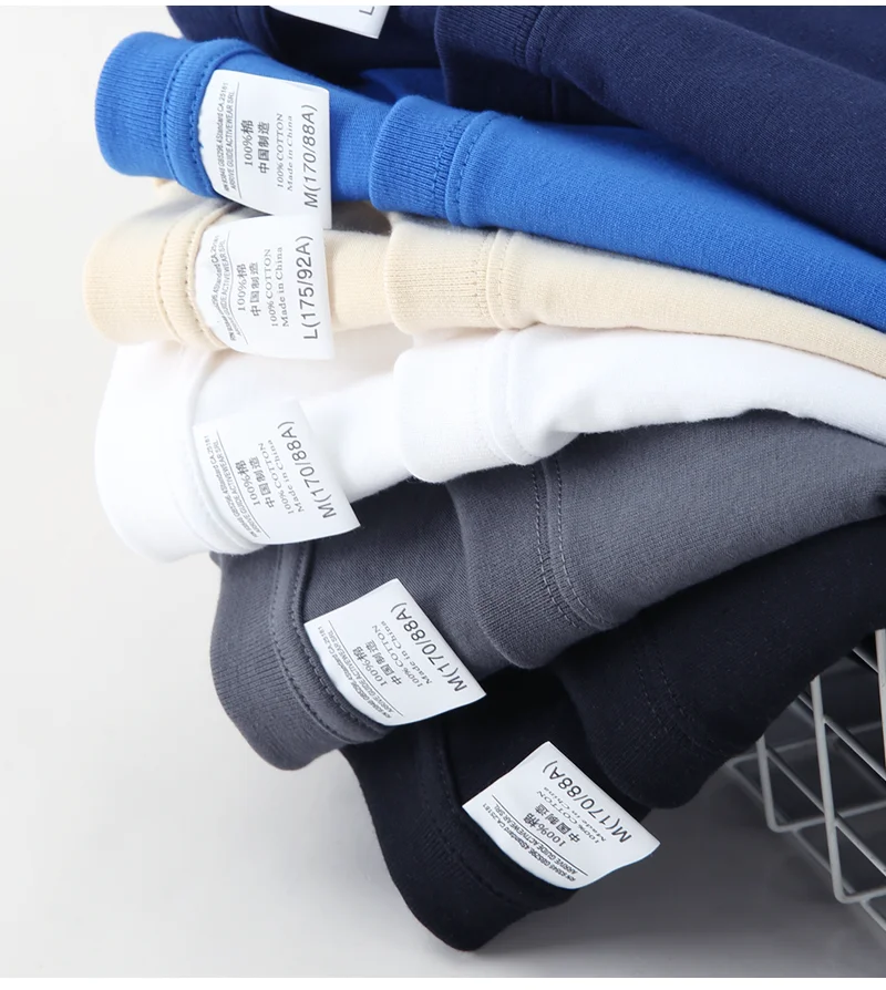 300G Heavy-duty Long-sleeved T-shirt Autumn Men's Pure Cotton Round Neck Pure White American Loose Bottoming Shirt Women image 4