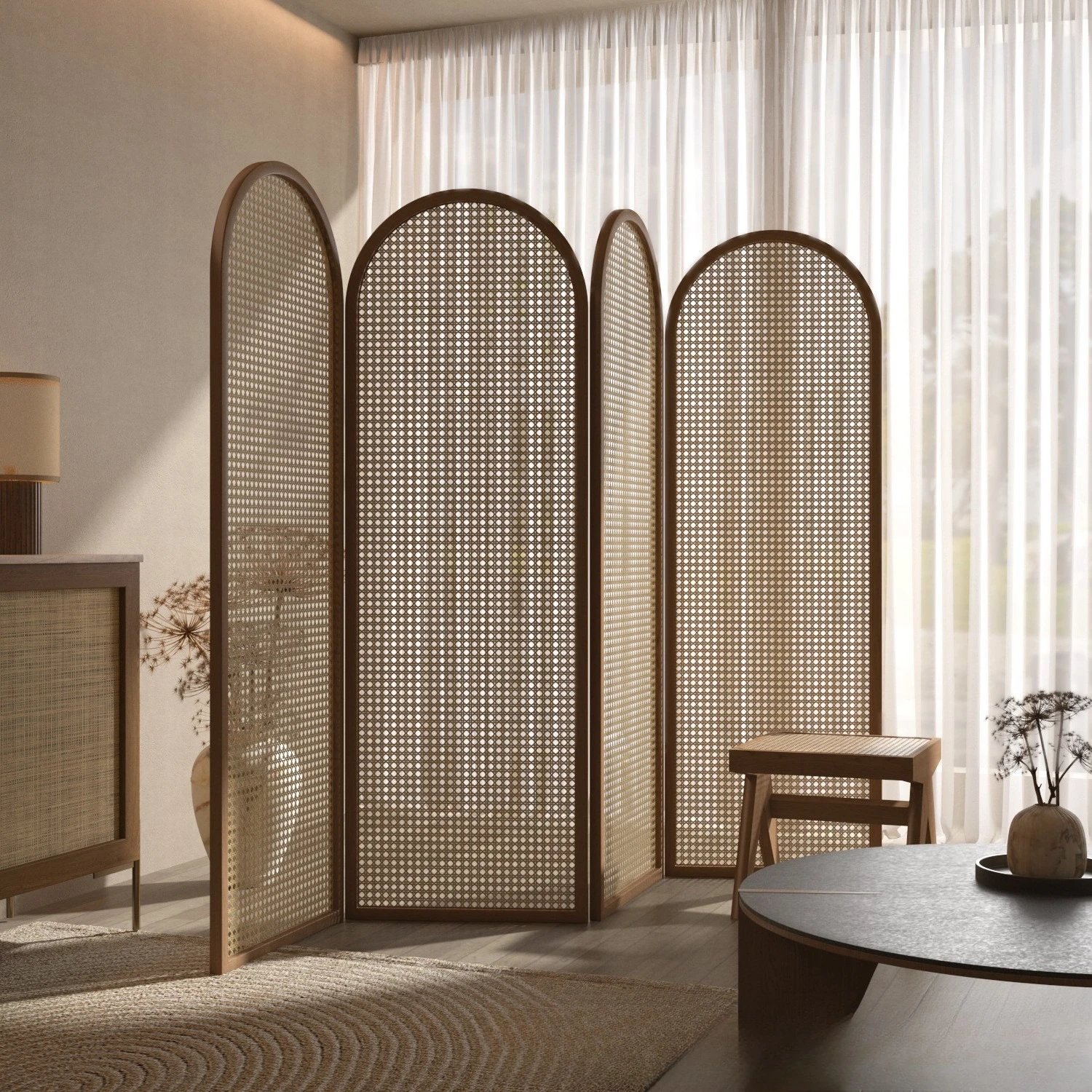 

Solid wood rattan folding screen blocking partition Famous hotel office