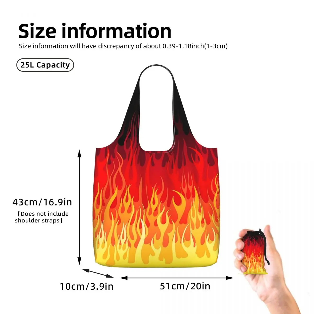 Red Hot Rod Flame On Edge Black Background Shopping Tote Bag Canvas Large Capacity Shoulder Bags Shopper Grocery Handbag