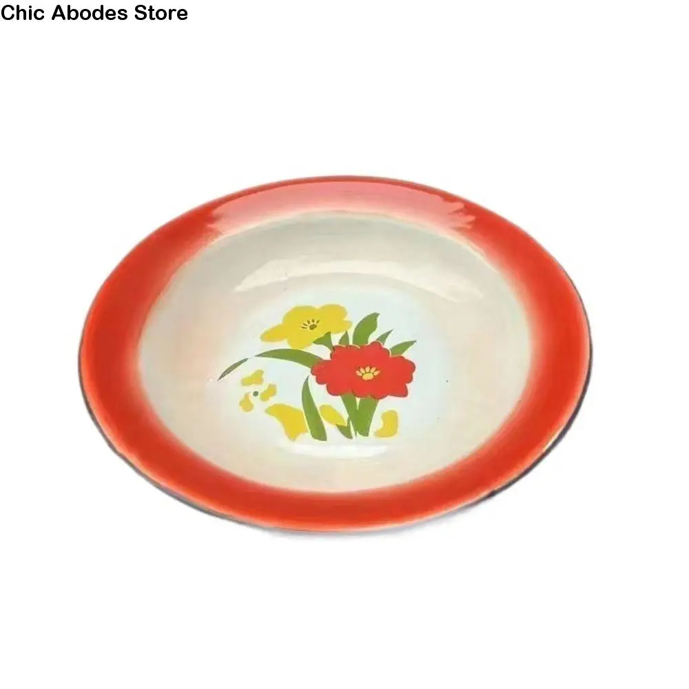 

Iron Enamel Iron Enamel Dish Plate Nostalgic Theme Chinese Style Round Enamel Plate Old-fashioned Food Storage Tray Restaurant