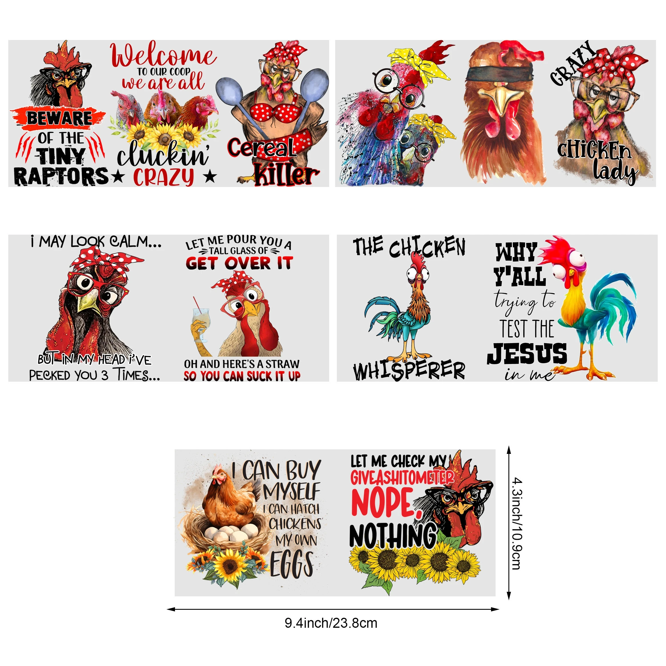 5 Sheets chicken UV DTF Cup Wrap,Sport DTF Transfer Stickers for Glass Cup,Waterproof funny chick Rub on Transfers for 16 oz