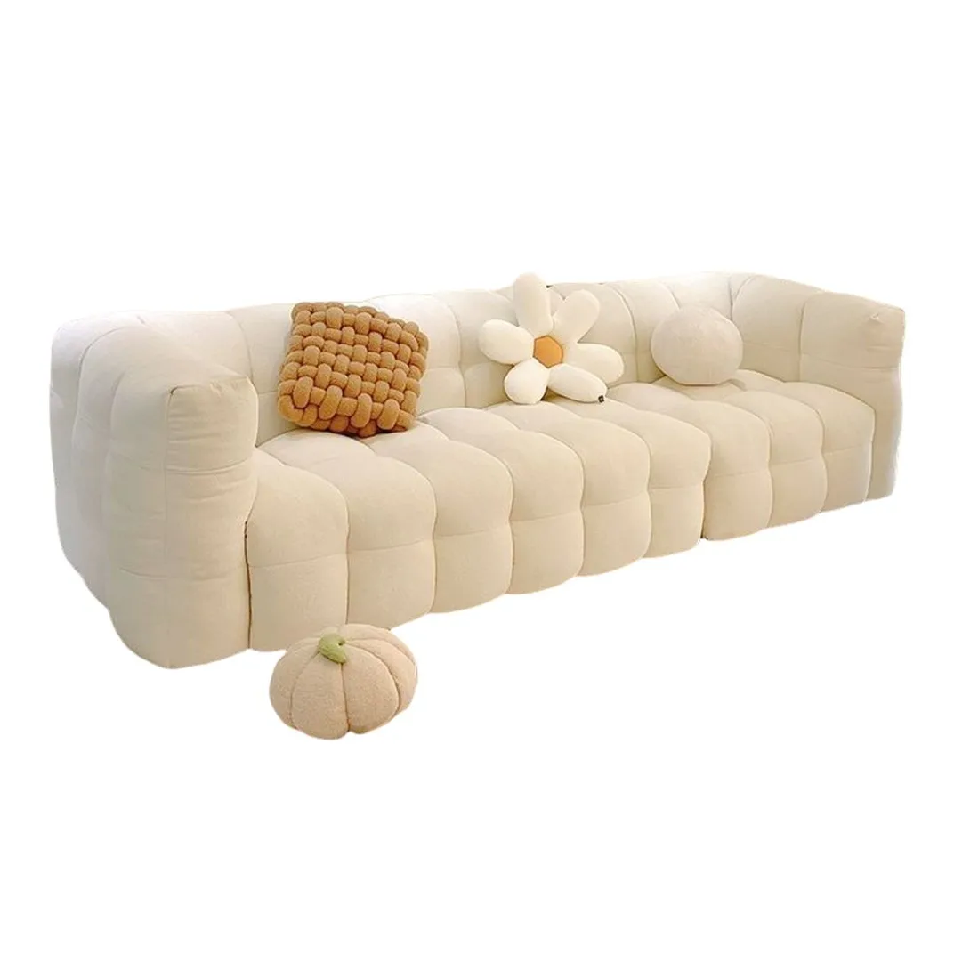 Factory Direct 2026 French minimalist cream wind marshmallow sofa Nordic fabric small apartment designer lamb wool Internet cele