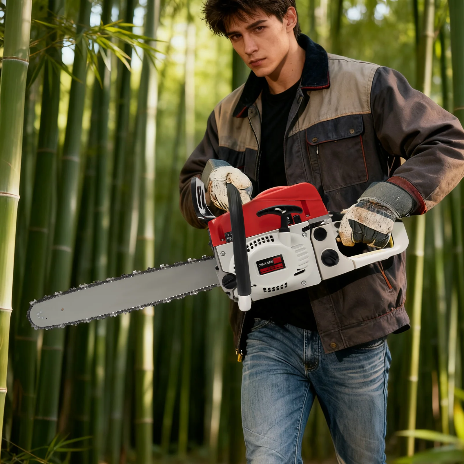 

52CC 20inch Gas Chainsaw 2-Stroke Engine 7500RPM Professional Chainsaw with Tool Bag & Oil Mix Bottle for Wood Cutting