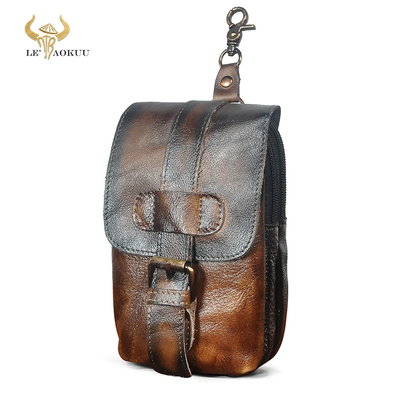 

Hot Sale Quality Leather Design Small Travel Bag Cowhide Hook Fanny Waist Belt Pack Cigarette Case Phone Pouch For Men Male 014