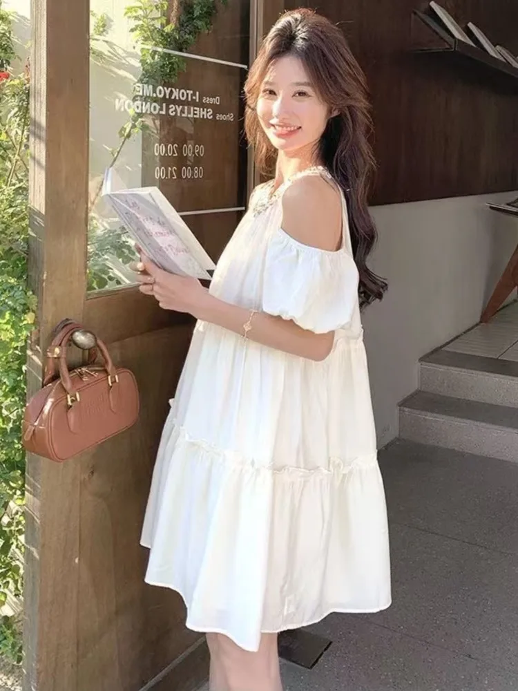 

Women Boho Vintage Sequin Halter Neck Off Shoulder Mini Dresses Sweet Shell Decoration A-line Dress Korean Fairy Evening Vestido