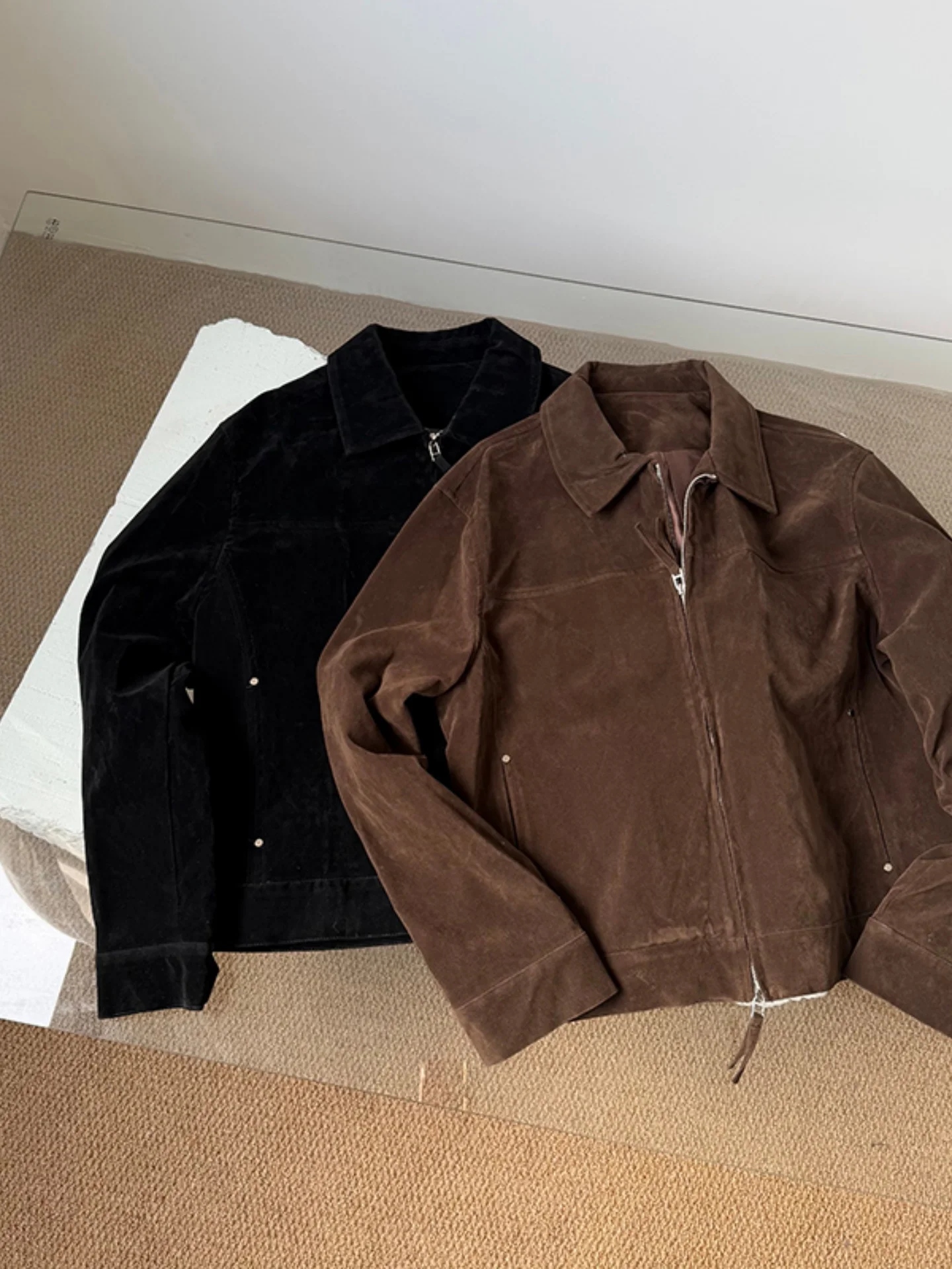 

Мужская замшевая куртка-харрингтон в американском ретро-стиле, новинка весны, с декоративной молнией, ветрозащитная, для активного отдыха, повседневная.