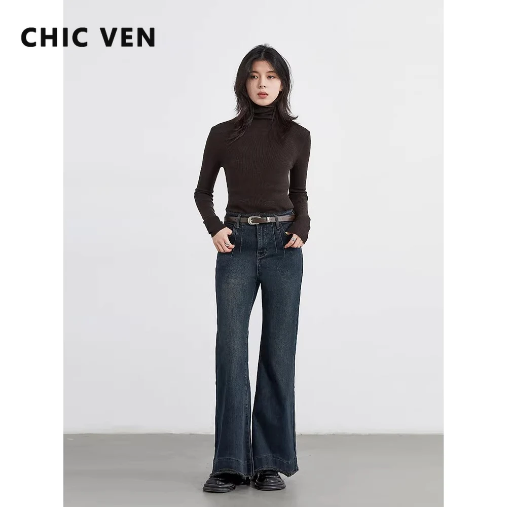 

Модные женские джинсы CHIC VEN: ретро, зауженные, с легким расклешением, с высокой талией и дизайнерским краем, осенне-зимние, новинка 2026