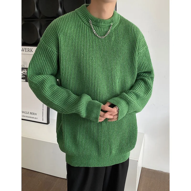 Winter Blue Sweater Men Warm Fashion Black Casual Knitted Pullover Men Korean Loose Long Sleeved Sweater Mens Jumper Clothes