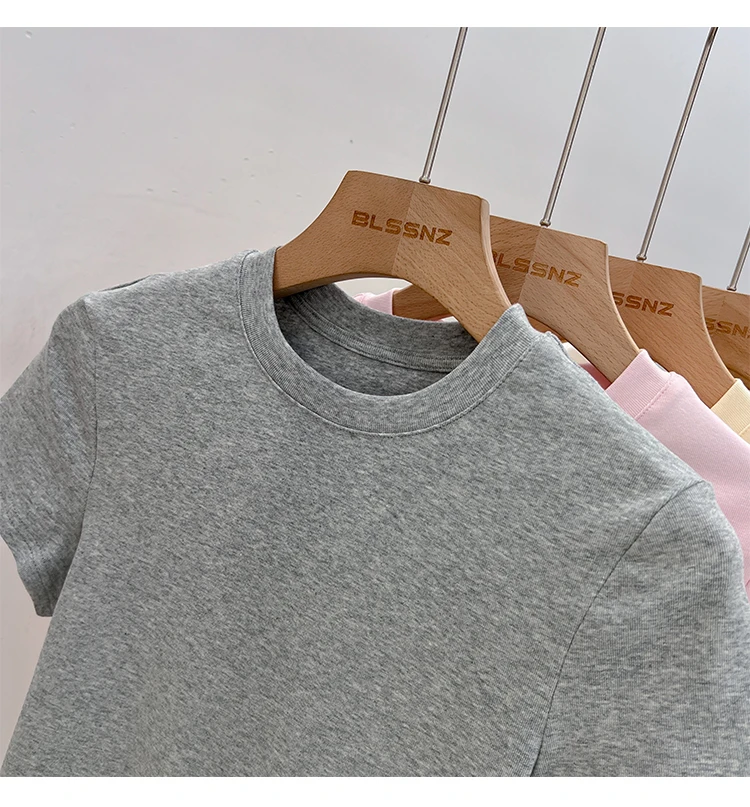 AOSSVIAO 2026 Summer Solid Color Women's Short Sleeve T-Shirt American Vintage Y2K Slim Basic O-Neck Tee Trendy Slim Fit Tops