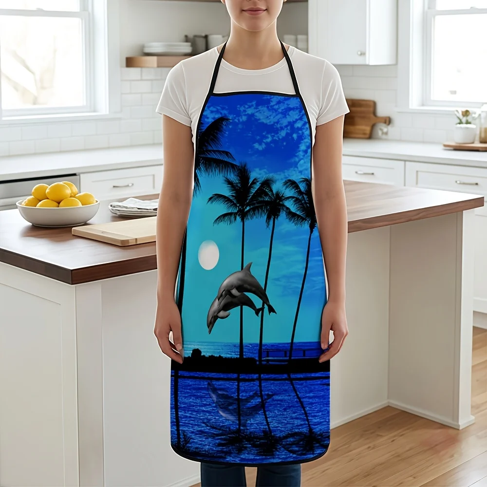Tropical Dolphin Sunset Apron Reusable Kitchen Apron for Cooking Baking BBQ Picnic Outdoor Summer Wear