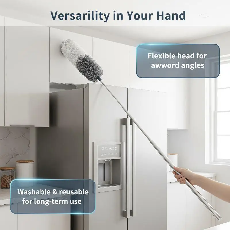 Extendable Microfiber Duster 280CM Retractable Long Pole Washable Head for Household Ceiling Fan Dusting
