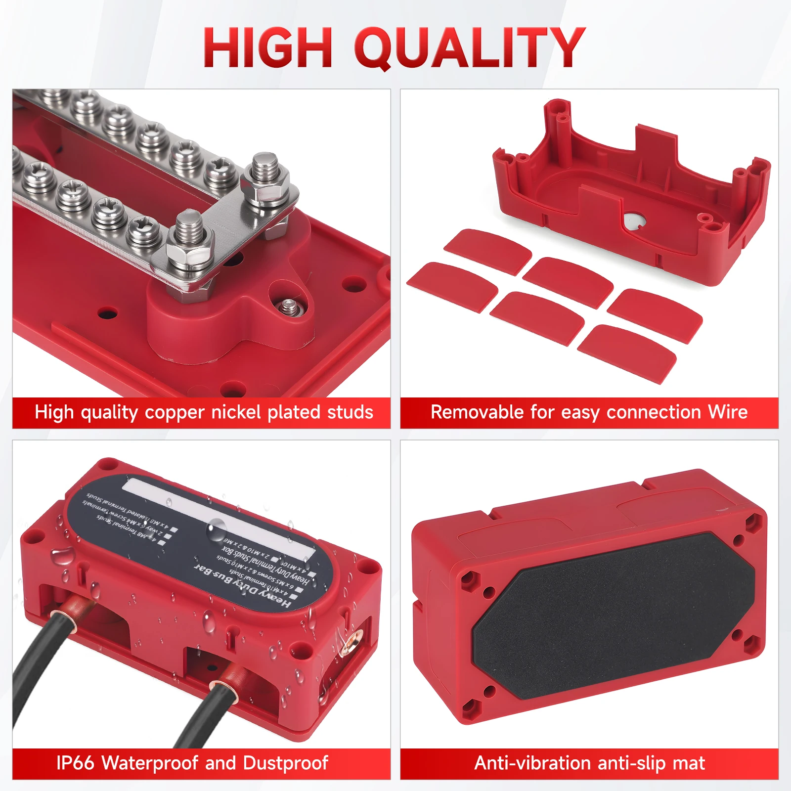 M8/M6 Studs Bus Bar 300A 48V DC Busbar Box Terminal Power Distribution Block Battery Bus Bar for Car Truck Marine Boat Vehicles