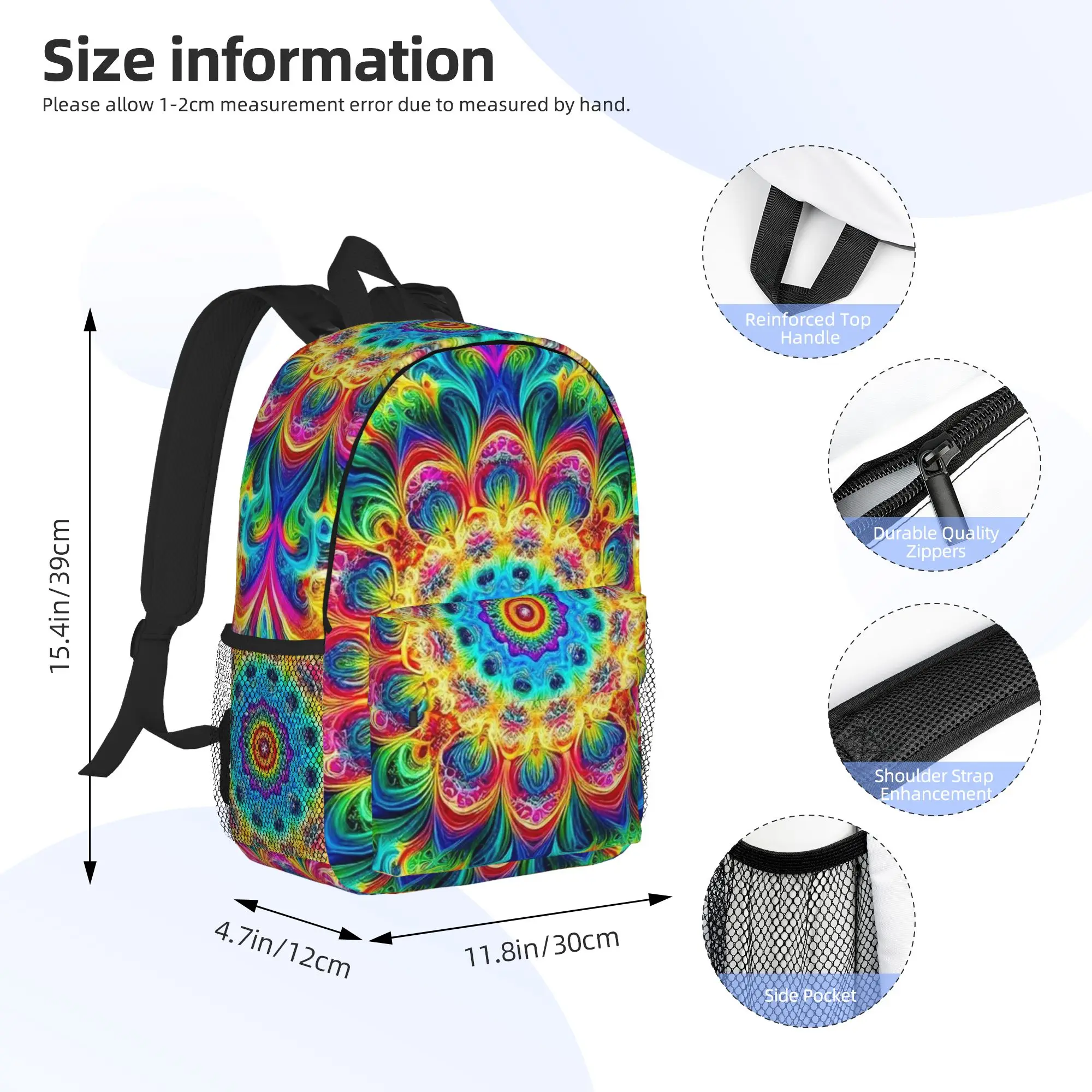 Retro Psychedelic Black with Vibrant Magic Pattern Backpack Hot Sale Daypack BookBag Shoulder Bags for Men Women School Bag