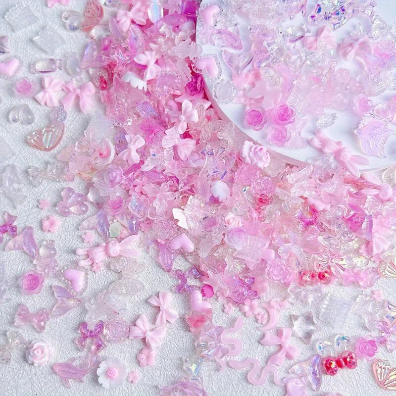 150pcs 3D Safe Resin Nail Pendant Rose Star Shaped Art Diamond Shaped Nail Art Pearl Nail Art Festival Party Decors Accessories
