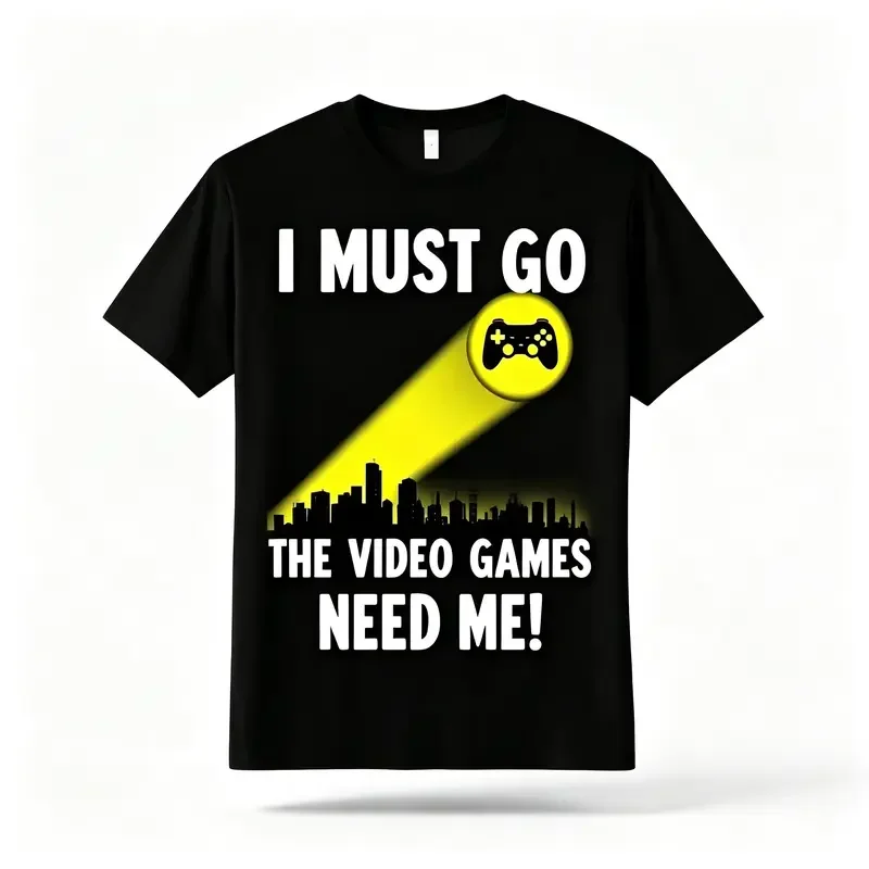 I Must Go The Video Games Need Me Graphic T-Shirt Casual Style, Breathable, Sweat-Wicking, Soft, Crew Neck, Regular Fit, Short Sleeve, Perfect for Gamers, Gaming Events, Daily Commutes, Loungewear, 2026 New Year'S Party Street Style Outfits