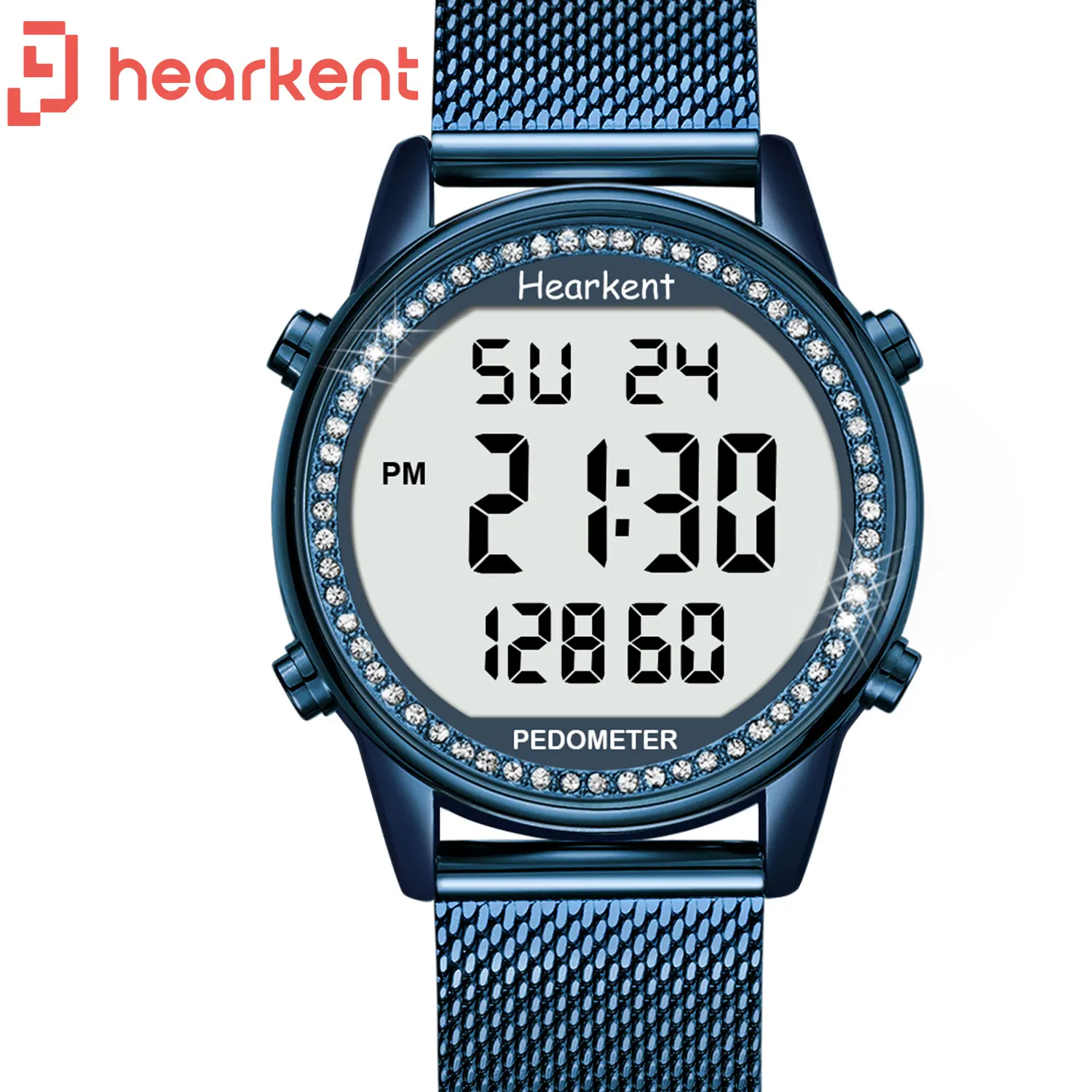 Hearkent Women's Digital Watch Sports Pedometer Fashion Crystals Dial Ladies Watches Stainless Steel Waterproof 30M Wristwatches