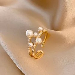 2023 New Fashion Trend Unique Design Elegant Exquisite Vintage Pearl Open Ring Women Jewelry Party Premium Gift Wholesale