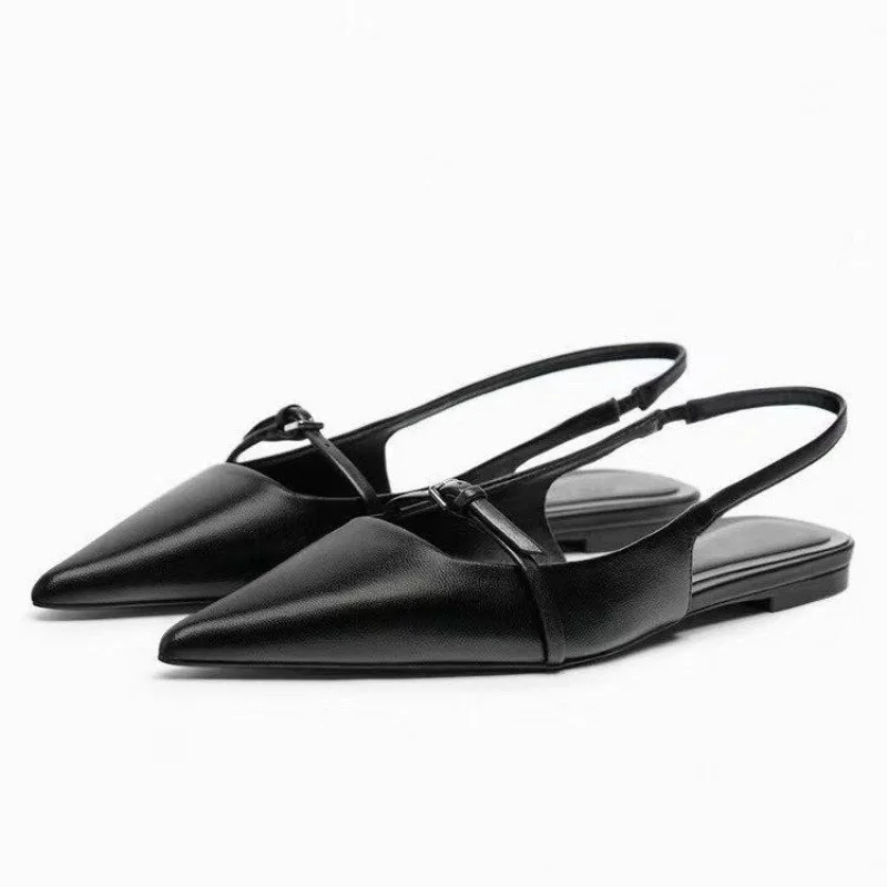 XIHAHA Sommer Damen Slingback-Sandalen mit spitzem Abschluss, modische Mädchen-Strandschuhe aus Leder mit niedrigem Absatz