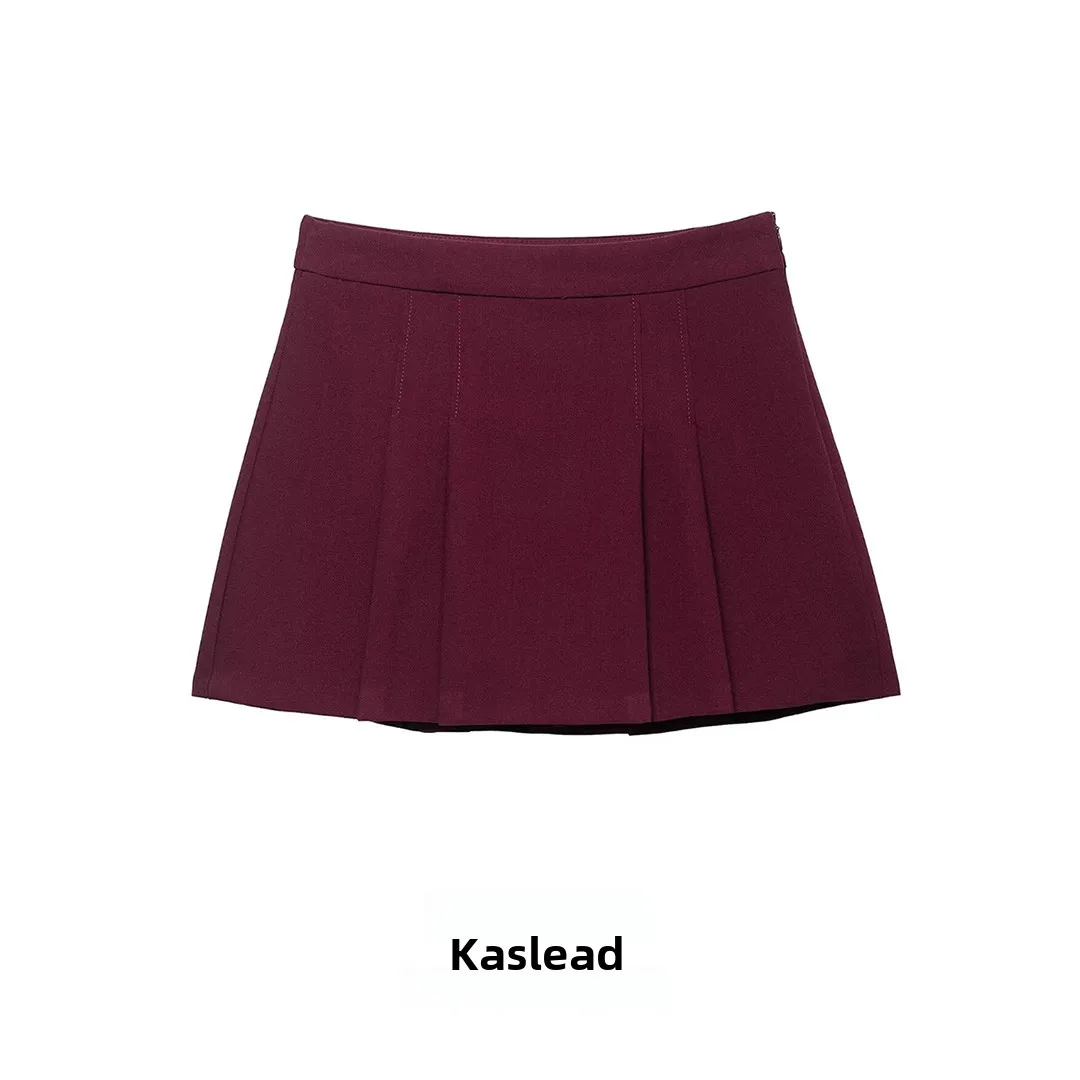 

KASLEAD New Women's Faion Simple Versatile Pleated Decorative Skirt Pants Street Sle Stand Fit Polyester Fiber Commute
