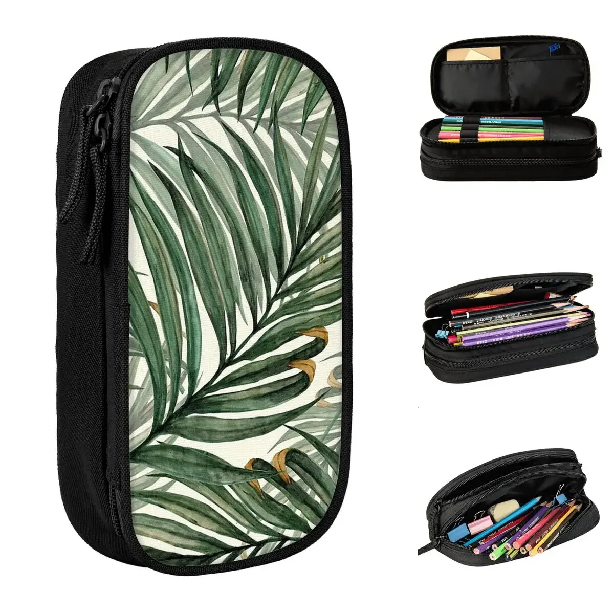 

Palm Leaves Pencil Cases Tropical Hawaiian Exotic Pencil Box Pen Box Large Storage Bags Students School Gift Stationery