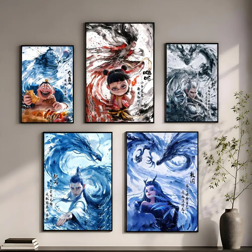 Nezha Demon Child Stirs the Sea Poster Perfect Sticker Self Adhesive for Office Home Theater Wall Art Decor Fancy Gift