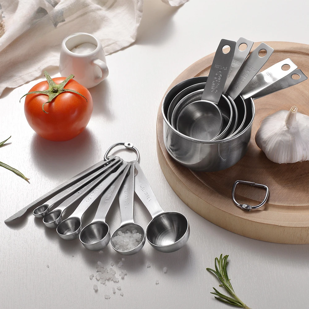 

Stainless Steel Measuring Cups & Spoons Set - Precision Baking Tools with Graduated Coffee Scoop for Kitchen & Baking Essentials