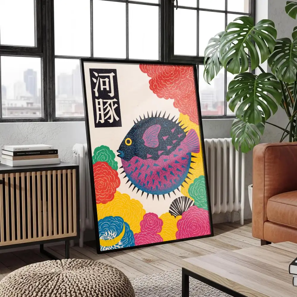 Japanese Puffer Fish Poster Cover For Room Canvas Painting Print Art Home Wall Decor Picture Gift