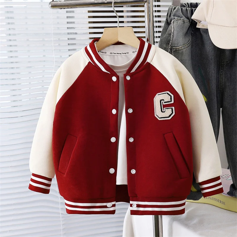 Children's Baseball Jacket Boys Fashion Coat Autumn Girls Letters Casual Outerwear Spring New Baby Kids Loose Sports Clothes view 3