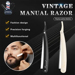 Maquinilla de afeitar de acero inoxidable para hombres, herramientas de barbero, cuchillo de afeitar plegable negro afilado, depilación de acero, recorte de maquinilla de afeitar, nuevo