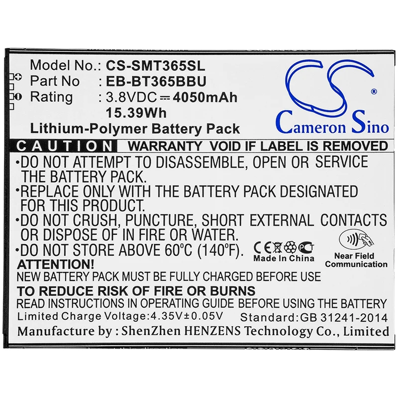CS Replacement Battery for Samsung SM-T360,SM-T365,Galaxy Tab Active,Galaxy Tab Active 8.0,S PN:EB-BT365BBU 4050mAh / 15.39Wh
