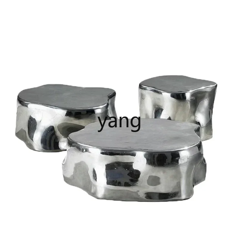

lhh Stainless Steel Coffee Table Living Room Large Apartment Light Luxury Size Combination Special-Shaped Coffee Table
