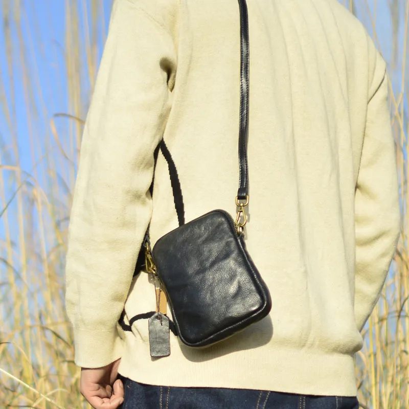 AETOO Small phone bag Crossbody bag ins small retro key coin wallet Leather phone bag Men\'s crossbody bag