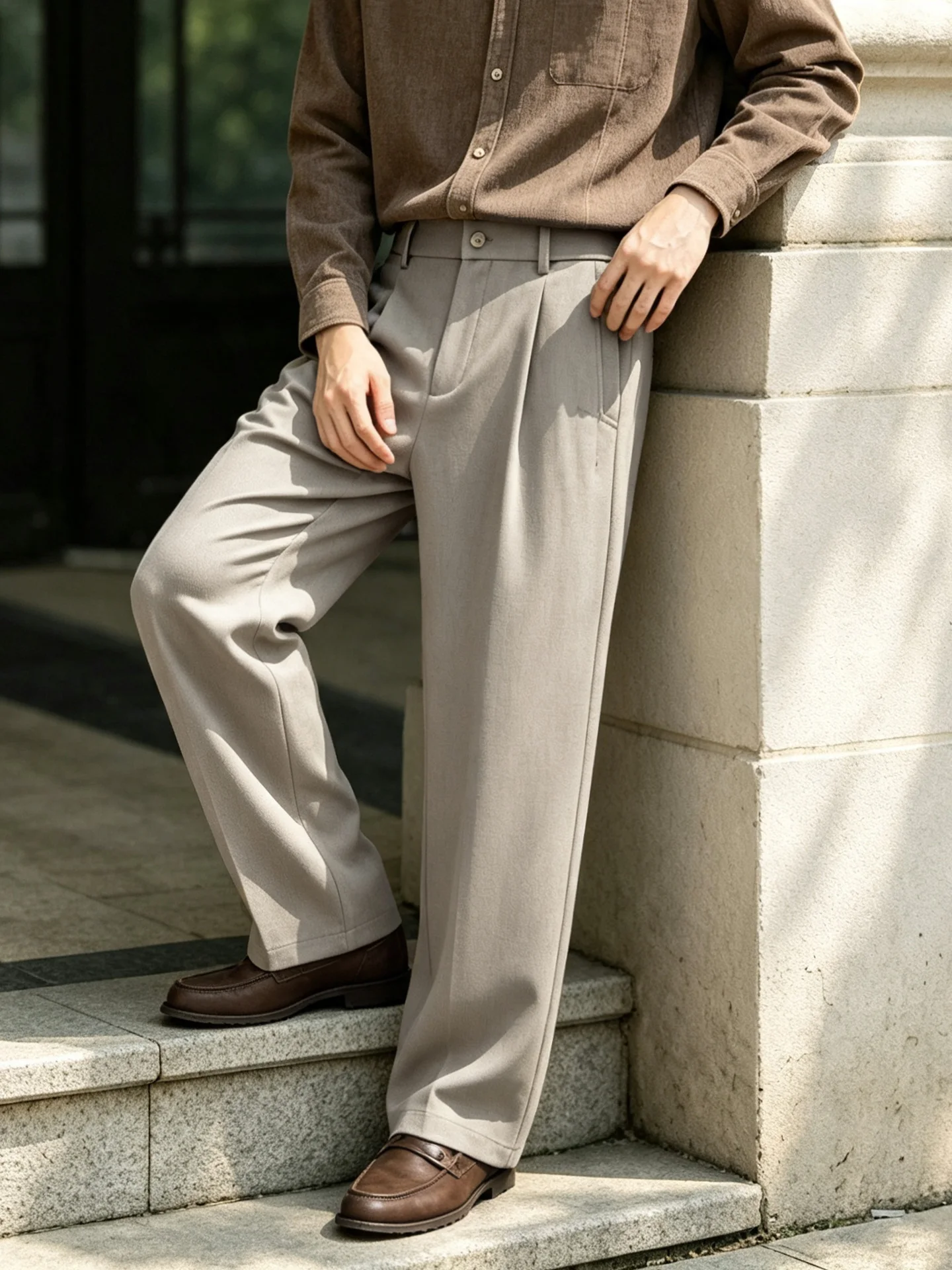 Modal Knitted Casual Pants for Men Autumn New Loose Straight Leg Anti-Wrinkle Smooth Commute Long Pants Comfortable Breathable