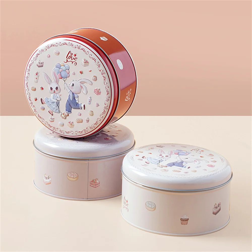 Cute Bunny Tin Storage Box Round Cookie Tinplate Can Jewelry Case Metal Packaging Gift Box Balloon Rabbit Candy Box for Wedding