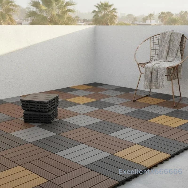 Balcony Interlocking Deck Flooring Waterproof Wear-resistant Wood Plastic Tiles for Backyard Patio Garden Outdoor Use