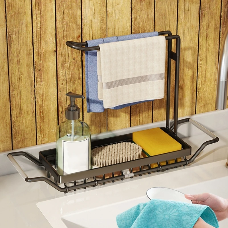 Telescopic Sink Stainless Steel Rack Dish Drying Drain Basket Sponge Soap Towel Holder Kitchen Accessories