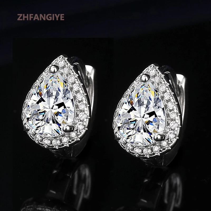 

ZHFANGIYE Trendy Water Drop Shape Earrings with Zircon Gemstone 925 Silver Jewelry Accessories for Women Wedding Party Gift