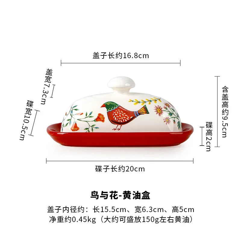 Hand Drawn Ceramic Butter Dish with Lid Farmhouse Butter Plate Tray with Cover, Vintage Cheese Container Holder for Kitchen